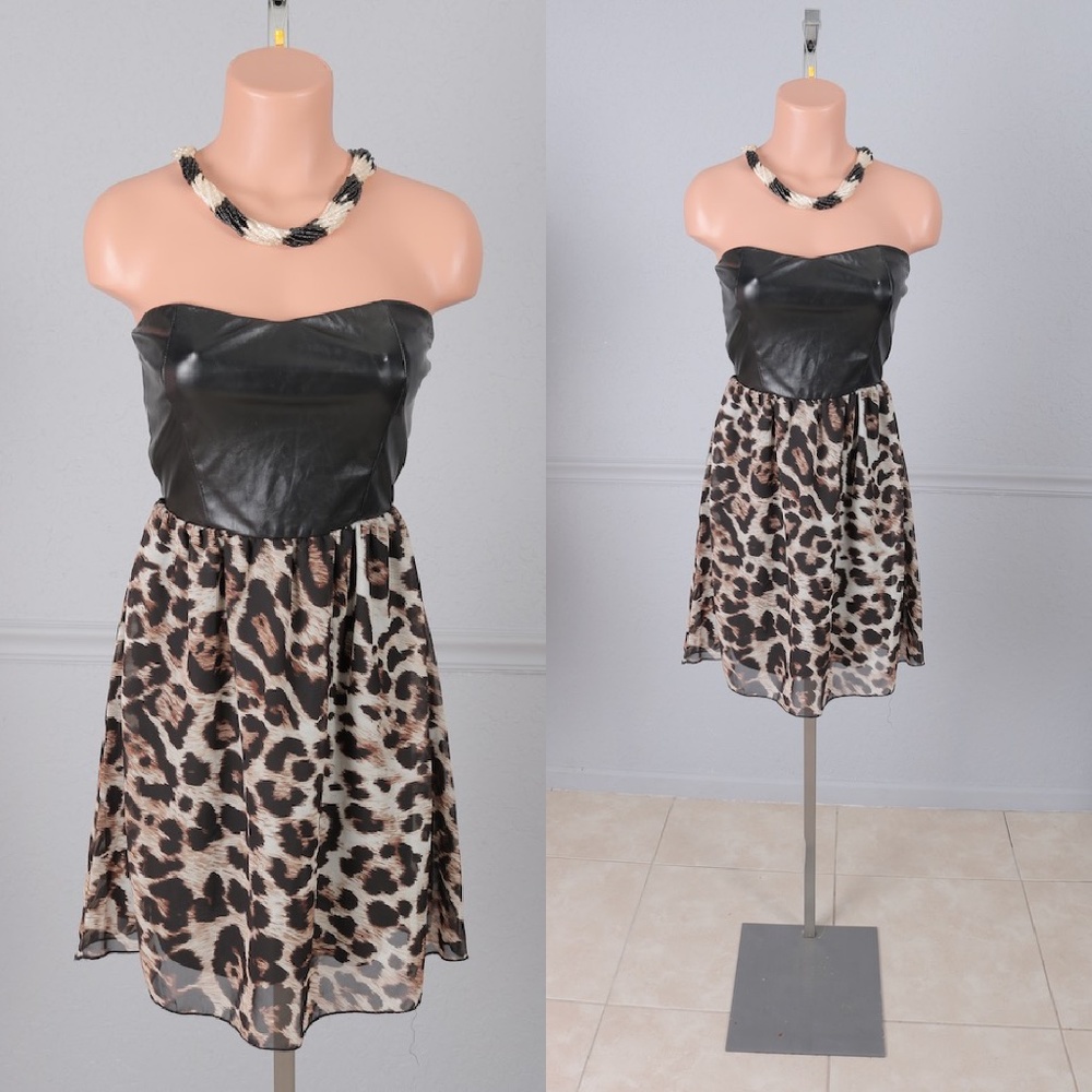 Strapless Cut Out Back Leopard Print Dress